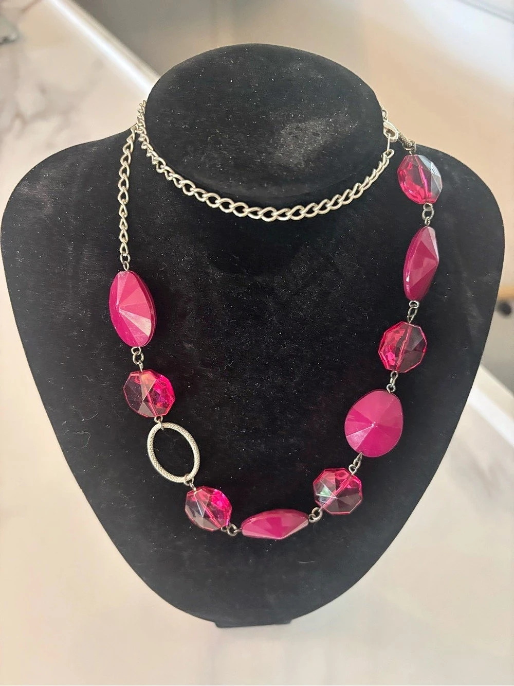 Vintage Black Faceted Pink Statement Necklace